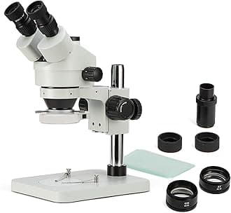 SWIFT Digital Professional Trinocular Stereo Zoom Microscope,WF10X Eyepieces,3.5X-90X Magnification,0.7X-4.5X Zoom Objective,56-Bulb LED Ring Light, 0.5X 2.0X Additional Objectives,Table Pillar Stand