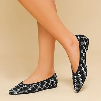 Women's Flats Shoes Pointed Toe Knit Ballet Comfortable Dressy Slip On Flat