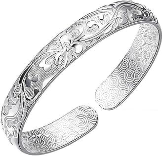 BUYITOSterling Silver Bangle Bracelets for Women,Fashion Jewelry Simple Adjustable 925 Silver Cuff Bangles for Women Mom Wife Valentine Mothers Day Gift