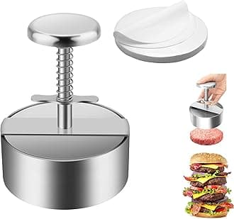 Hamburger Press with 100 pcs of Patty Paper,Stainless Steel Burger Press Patty Maker,Adjustable Tool for Creating Ideal Hamburger Patties, 4.52 Inch Durable Meat Press for BBQ,Silver