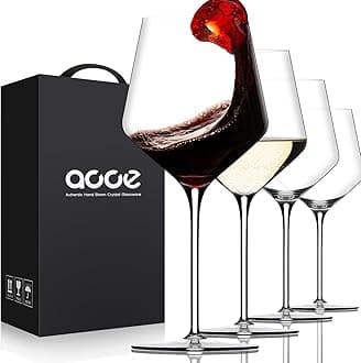 LUNA & MANTHA Red Wine Glasses Set of 4, Crystal White Wine Glass with Long Stem (18 oz), Dishwasher Safe, Hand Blown, Perfect for Daily Use, Party, Father's Day Gift