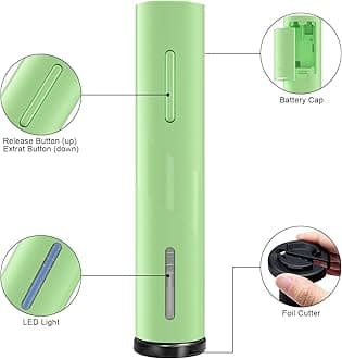 COKUNST Battery Wine Opener, Automatic Corkscrew with Foil Cutter Gift for Home Wedding Party Green
