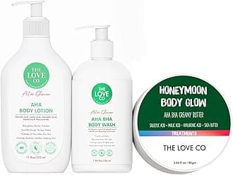 THE LOVE CO. 10% AHA & 2% BHA Body Wash + Body Lotion + Body Butter | Enriched with Niacinamide & Grapefruit | Targets Acne, Dark Spots & Rough Skin | Sulphate-Free, Unisex | Pack of 3