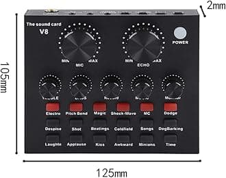 ZHANGLI External Sound Card, USB V8 Live External Sound Mixer Board, Voice Changer Sound Card with Multiple Sound Effects for Live Recording Home KTV Voice Chat