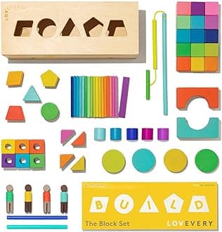 The Block Set | Solid Wood Building Blocks and Shapes + Wooden Storage Box, 70 Pieces, 18 Colors, 20+ Activities, Toddler Block Set and Converts into a Pull Car, Ages 12 to 48+ months