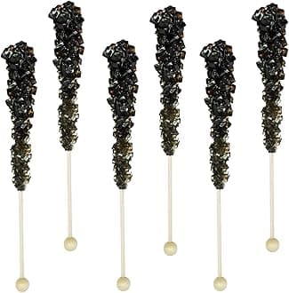 Fruidles Rock Candy Lollipops Pops Candy Suckers, Color and Flavor Assortment, Individually Wrapped, 6.5" (Black Cherry, 12-Pack)