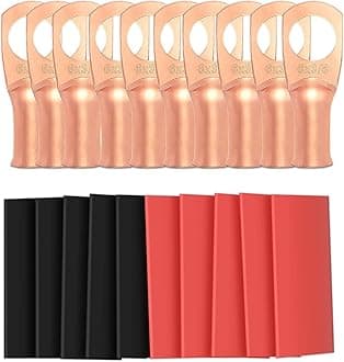 10pcs 6 Awg - 3/8" (M10) Sanuke Wire Lugs Ring Terminal Connectors Ends, Heavy Duty Wire Connectors, Battery Cable Lug Wire Electrical Eyelets with 3:1 Dual Wall Adhesive Heat Shrink