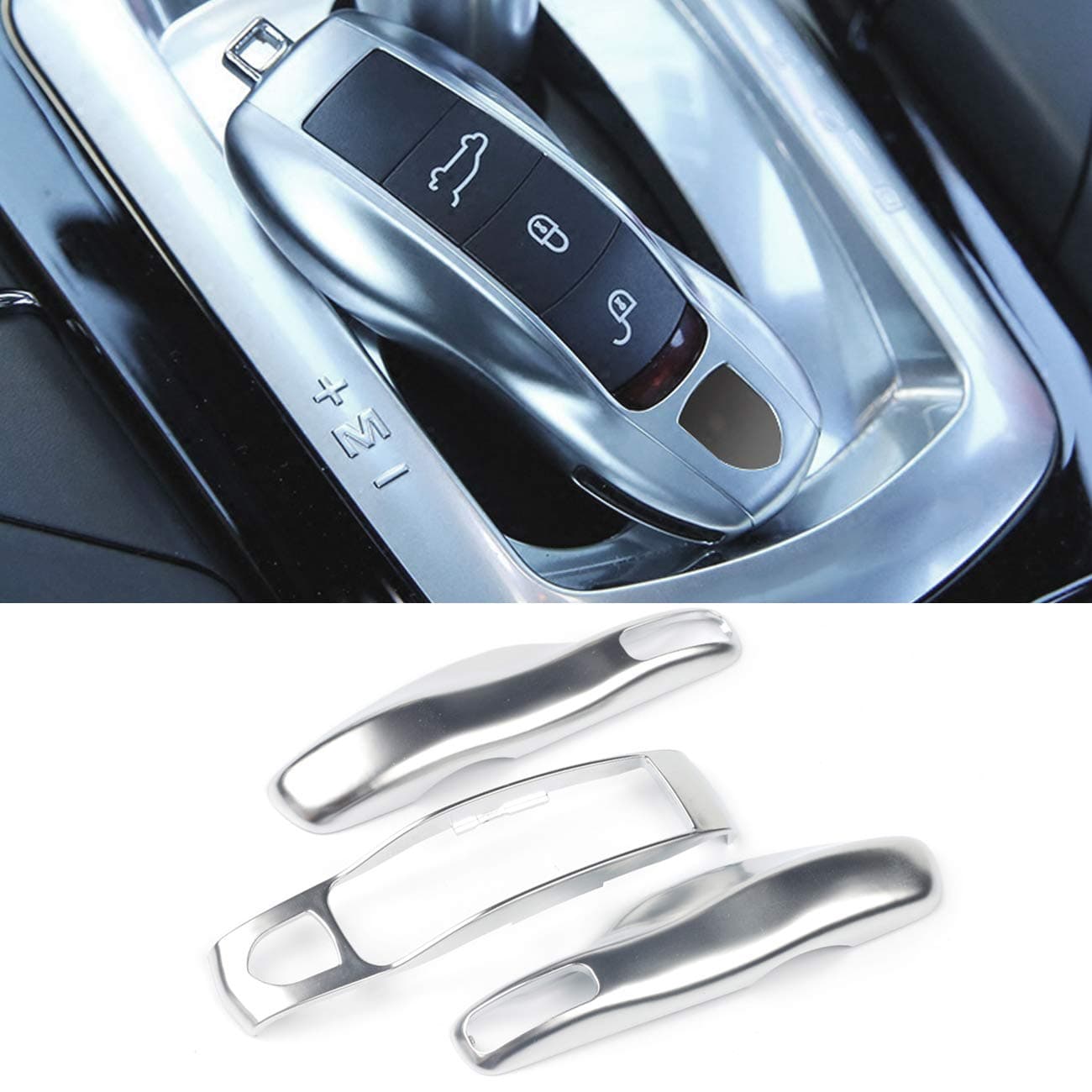 3PCS Remote Key Covers Compatible with Porsche, Glossy Silver Key Fob Shell Cover Painted Keyless Entry Skin Protectors (Compatible with:Porsche Boxster Turbo Cayenne Panamera Macan Cayman 911)