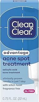 Clean and Clear Advantage Acne Spot Treatment Gel Cream with 2% Salicylic Acid & Witch Hazel, Acne Pimple Medication for Blemish & Blackhead Removal, Fragrance Free, 0.75 fl. oz