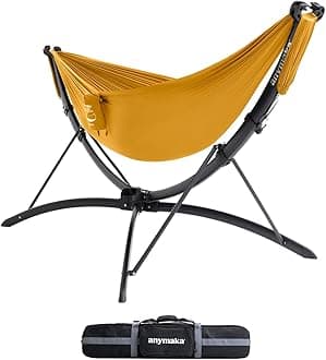 anymaka Set Up in 3 Seconds Adjustable Portable Aluminum Alloy Hammock Stand for Outside with Chair Mode & Lounge Mode up to 105'' (Hammock Set Sunset Yellow)