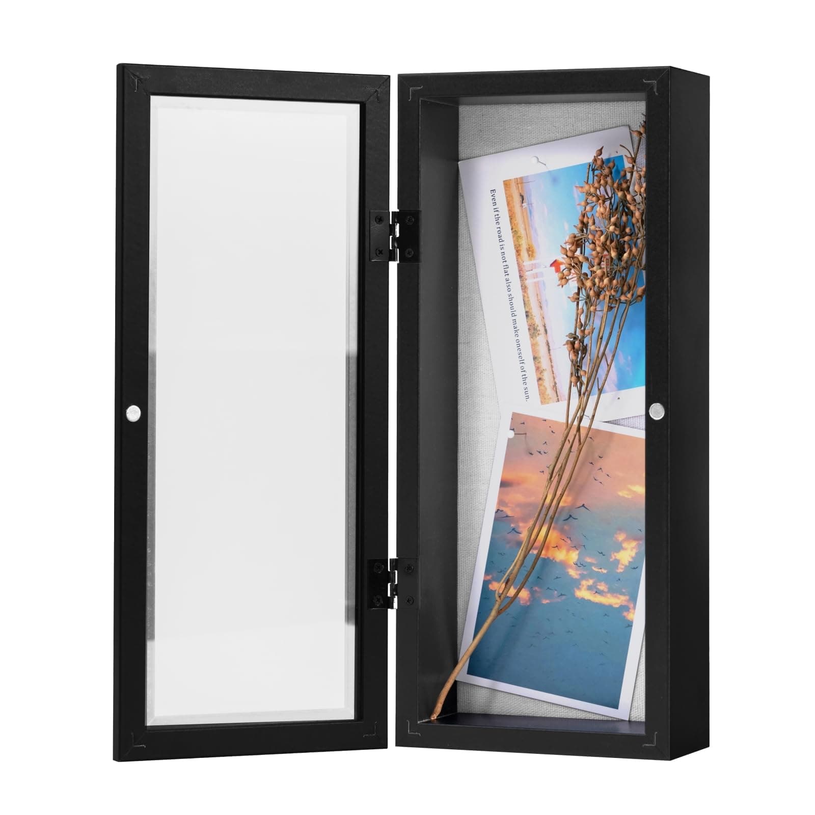 12.5x5 Shadow Box Picture Frame - 2.16" Internal Depth, Wood & Glass Display Case Ready to Hang Memory Box Baby Sports Memorabilia, Wedding, Tickets, and Photos, Black