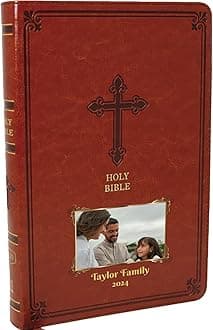Printualist Personalized Gift Bible Custom Photo & Text, KJV, Chestnut, Thinline, King James Version, Red Letter Edition, Comfort Print, Faux Leather