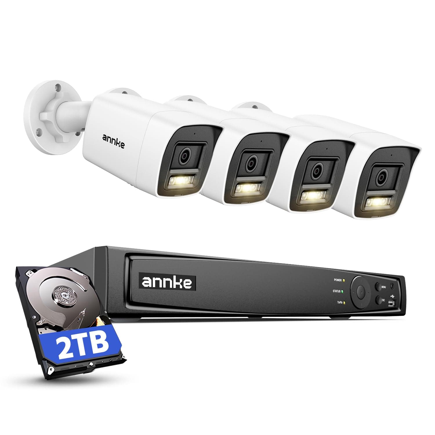 ANNKE H800 4K PoE Security Camera System 8CH H.265+ NVR with 2TB HDD for 7/24 Recording, AI Human/Vehicle Detection, 4X 8MP Outdoor Bullet IP Cam, Spotlight Color Night Vision, IP67, Built-in Mic