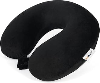 Travel Pillow 100% Pure Memory Foam Travel Neck Pillow, Airplane Pillow for Traveling、Car、Home、Office，Washable Cover（Black）