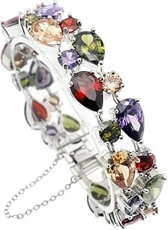 HermosaRhinestone Gemstones Sets 925 Sterling Silver Peridot Amethyst Garnet Morganite (Bracelet 7" inch)