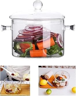 Glass Cooking Pot - 1.5L/50oz Heat-Resistant Borosilicate Glass Handmade Cookware Set stovetop Pot - Safe for Pasta Noodle, Soup, Milk, Tea
