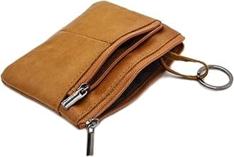 Freezx Women Genuine Leather Coin Pouch Zip Mini Purse Wallet Key Chain 3 Zipper
