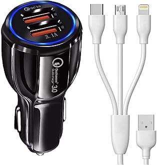 30W Car Charger for Maruti Suzuki S-Presso Charger High Speed Quick QC 3.0 Smart with 1.2m 3-in-1 Multi Cable Micro USB Android iOS Type-C USB Cable (Black, SJT.E)
