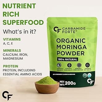 Carbamide Forte 100% Organic Moringa Powder - Moringa Oleifera - USDA Certified | Moringa Leaves Powder | Moringa Powder Organic for Immunity, Digestion & Energy | Drumstick Leaves Powder - 200g