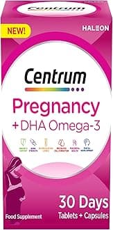 Centrum Pregnancy Vitamins for Women, Pregnancy Vitamins with DHA, Omega 3 and Folic Acid, 60 Count, 30 Day Supply