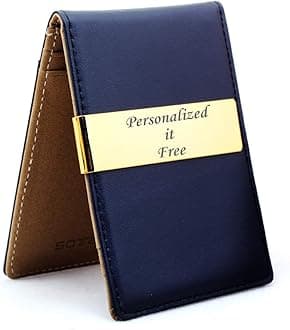 Personalized 24K Gold Genuine Leather Money Clips Mens Wallets slim Front Pocket Card Holder Minimalist Gift for Mens Groomsmen Gift, Navy_Blue, 3"X4.1"X0.5", Minimalist