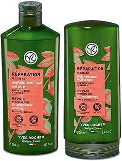 Yves Rocher Repair Shampoo & Conditioner Set, Jojoba Oil Enriched, Nourishing Restoring Duo for Dry, Damaged, Brittle Hair, Silicone-Free Gentle Care, 300ml Shampoo + 200ml Conditioner