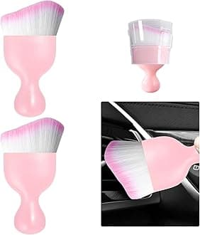 Ziciner 2 PCS Car Detailing Brush, Curved Soft Bristles Auto Removal Dust Collectors, Universal Vehicle Dashboard, Air Conditioner Vents etc Interior Cleaning Tool Accessory (Pink/Pink
