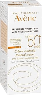 Eau Thermale Avène Very High Protection Mineral Cream SPF 50+ - Very High Sun Protection For Skin That Is Intolerant To Chemical Filters And Fragrances - Fragrance-Free - 50ml Pump Bottle