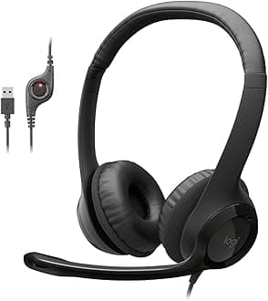 Logitech H390 Wired Headset for PC/Laptop, Stereo Headphones with Noise Cancelling Microphone, USB-A, in-Line Controls for Video Meetings, Music, Gaming and Beyond - Black