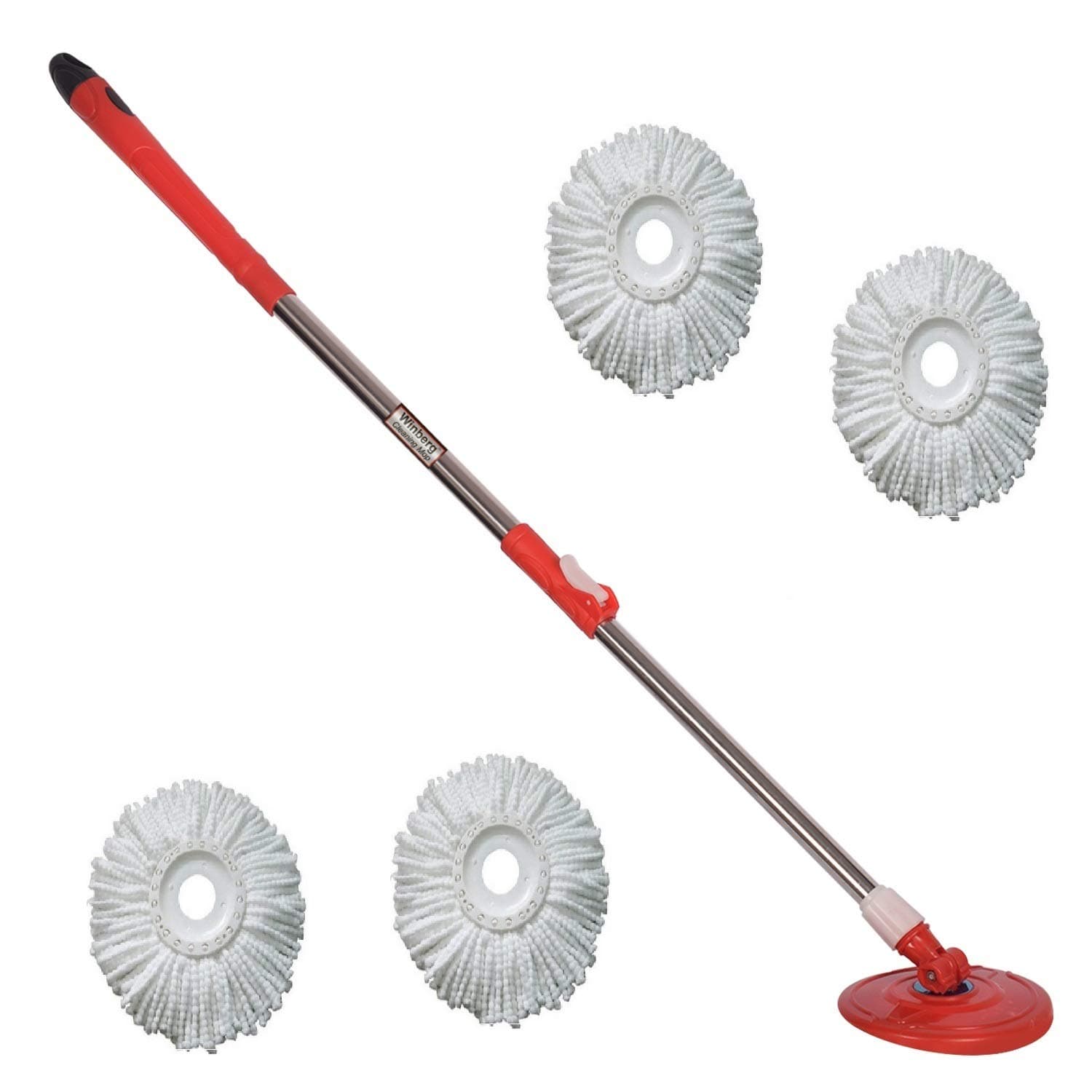 Winberg Plastic Bucket Mop with 4 Refill 360 Degree Spin Stainless Steel Rod Stick Rotating Pole