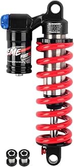 JFOYH Adjustable Oil+Coil Spring Rear Shock Suspension, Shock Absorbers For Downhill MTB Bike/E-bike, 220mm X 550lbs - Red