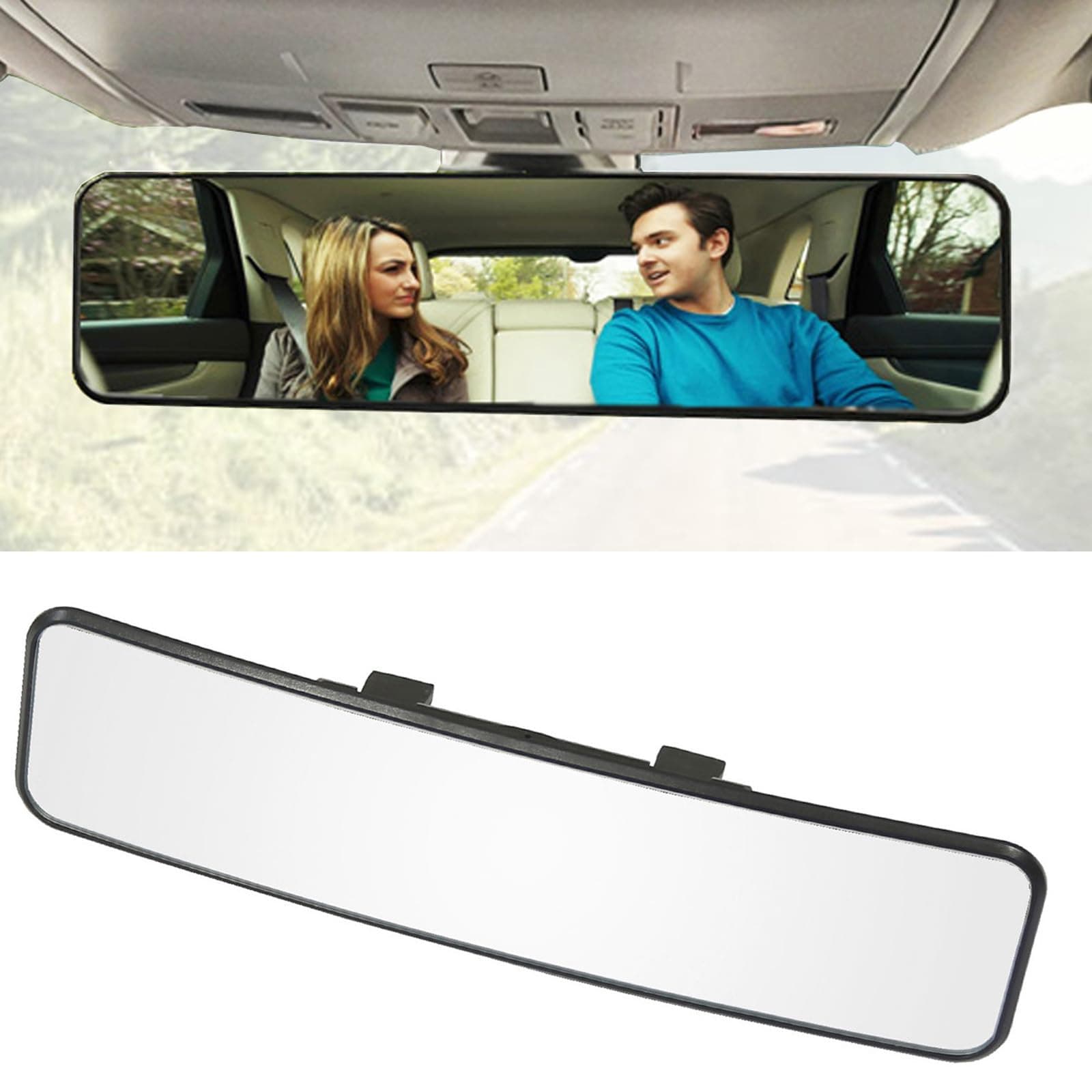 Kitbest Rear View Mirror, Universal 11.4 Inch Interior Clip On Panoramic Rearview Mirror, Wide Angle Rear View Mirror, Convex Car Mirror to Reduce Blind Spot Effectively for Car SUV Trucks – Clear