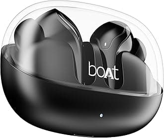 Boat Airdopes 311 Pro, 50HRS Battery, Fast Charge, Dual Mics ENx Tech, Transparent LID, Low Latency, IPX4, IWP Tech, v5.3 Bluetooth Earbuds, TWS Ear Buds Wireless Earphones with mic (Active Black)