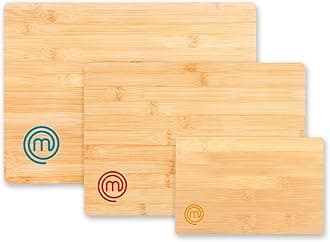 MasterChef Wooden Chopping Board Set of 3, Bamboo Cutting Boards for Kitchen, Colour Coded Chopping Boards with Coloured MasterChef Logos, Organic & Sustainable Material, Natural & Food Safe
