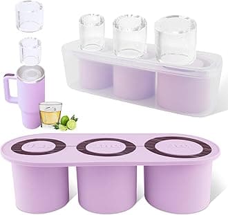 Tcamp Tumbler Ice Mold, Ice Cube Tray for 30 oz -40 oz Tumbler Cup, 3 Pcs Silicone Hollow Cylinder Ice Mold with Lid and Bin for Freezer, Ice Drink, Juice, Whiskey, Cocktail (Purple)