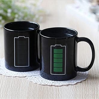 Nofinis Heat Changing Sensitive Mug - Cool Coffee & Tea Magic Color Change Cup Battery Meter Charging Design Ceramic Mug Gift Idea for Mom Dad Women & Men