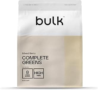 Bulk Complete Greens Powder, Blend of 8 Super Greens, High Fibre, High Dosage, Daily Vitamins, Spirulina, Chlorella, Mixed Berry, 100 g, 11 Servings, Packaging May Vary