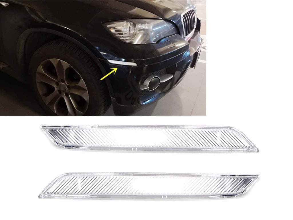 Clear Lens Front Bumper Side Marker Replacement Reflector Lamps Compatible With 2008-2014 BMW E71 X6, 2010-2013 BMW E70 X5M, Replace OEM Amber Sidemarker Lamps
