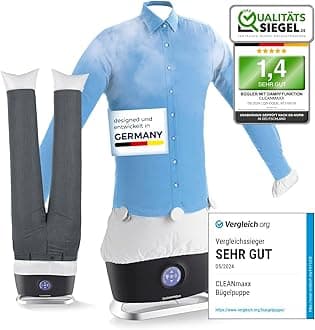 CLEANmaxx Pro Steam Automatic Shirt Iron with Trouser Attachment, Steam Function, Touch Display, Ironing Device for Shirts and Blouses, Reduces Odours, Disinfects, Smoothes, Refreshes