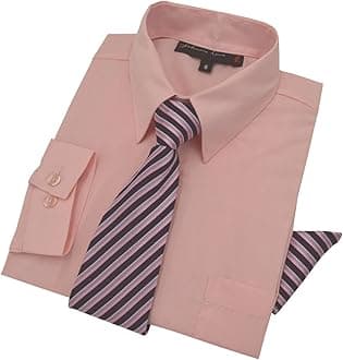 Boys Long Sleeve Dress Shirt with Tie and Handkerchief