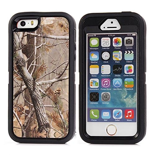 For Iphone 5 Case,Iphone 5s Case,Fivers(TM) Heavy Duty Case 3 in 1 Three Advantages Waterproof Dustproof Shakeproof with Forest Camouflage Desig Cell Phone Cases for Iphone 5/5s (Tree- Black)