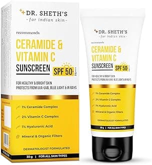 Dr. Sheth’s SPF 50+ PA++++ Sunscreen with Ceramide, Vitamin C & Hyaluronic Acid | Broad Spectrum Sun Protection, Lightweight Texture, No White Cast | Daily Hydration & Moisturizing Sunscreen, 30g