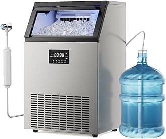 Commercial Ice Maker 150 Lbs/24H with 50Lbs Storage Bin, Stainless Steel Ice Machine Under Counter or Freestanding, 45 Cubes/Cycle, Self Cleaning, Ice Maker for Home Bar Restaurant Cafe