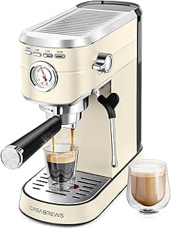 CASABREWSEspresso Machine 20 Bar, Espresso Maker with Milk Frother Steam Wand, Stainless Steel Espresso Coffee Machine with 1L Removable Water Tank, Creamy