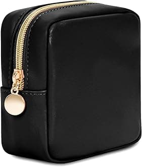 Small Makeup Bag for Purse Mini Make up Pouch Cute Cosmetic Pouch for Women with Slip-in Pockets Eco Vegan Leather, Black