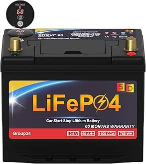 Lithium Start-Stop Car Battery GROUP 24, 12.8V 60Ah 1100CCA LiFePO4 Automotive Battery For Car, With LED Display Power and Emergency Start Button, 60 Months Warranty