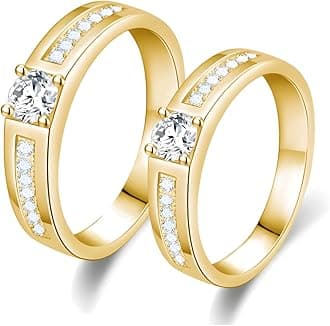 S925/10K 14K 18K Gold Couple Ring Sets, Round Cut Moissanite Couple Wedding Rings Set for Men and Women, Customized His and Hers Matching Promise Bands Engraving for Anniversary Engagement