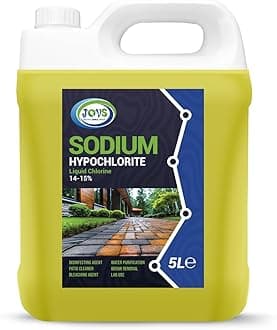 JOVS Sodium Hypochlorite 5 Litre – High Strength (14-15%) Driveway & Patio Cleaner – Concrete, Brick, Slab, UPVC, Roof & Fence Cleaner – Black Spot, Oil Stain & Odour Remover – Bleaching Agent