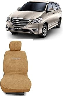 Kingsway® Innova Seat Cover for (Year 2012 to 2015) All Model, Towel Fabric Car Seat Covers Compatible with Toyota Innova 8 Seater, Complete Set (Car Specific Front + Rear Seat Covers), Beige Color