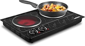 Hot Plate, CUSIMAX Double Burner Electric Hot Plate for Cooking, 1800W Dual Control Portable Stove Countertop Electric Burner Infrared Cooktop, Stainless Steel Black Marble